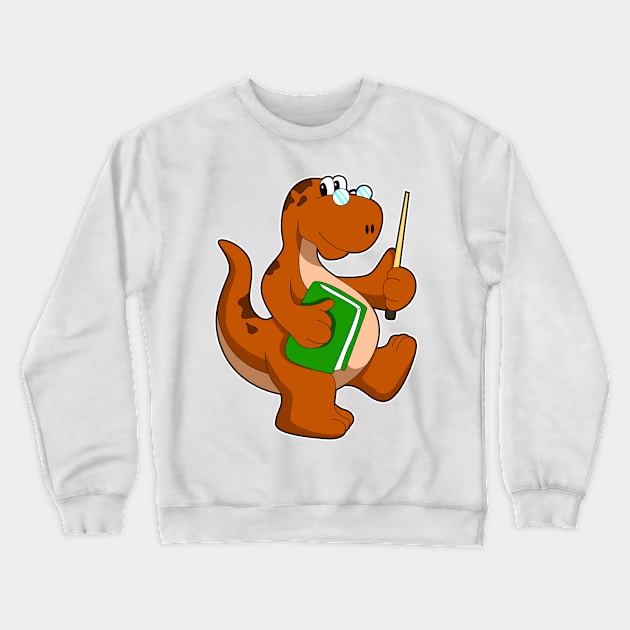 Dinosaur as Teacher with Book & Glasses Crewneck Sweatshirt by Markus Schnabel